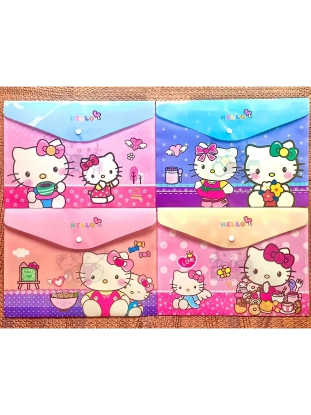 Hello Kitty A4 Document Folder Set (4pcs) Cute Sanrio Cartoon File Envelopes